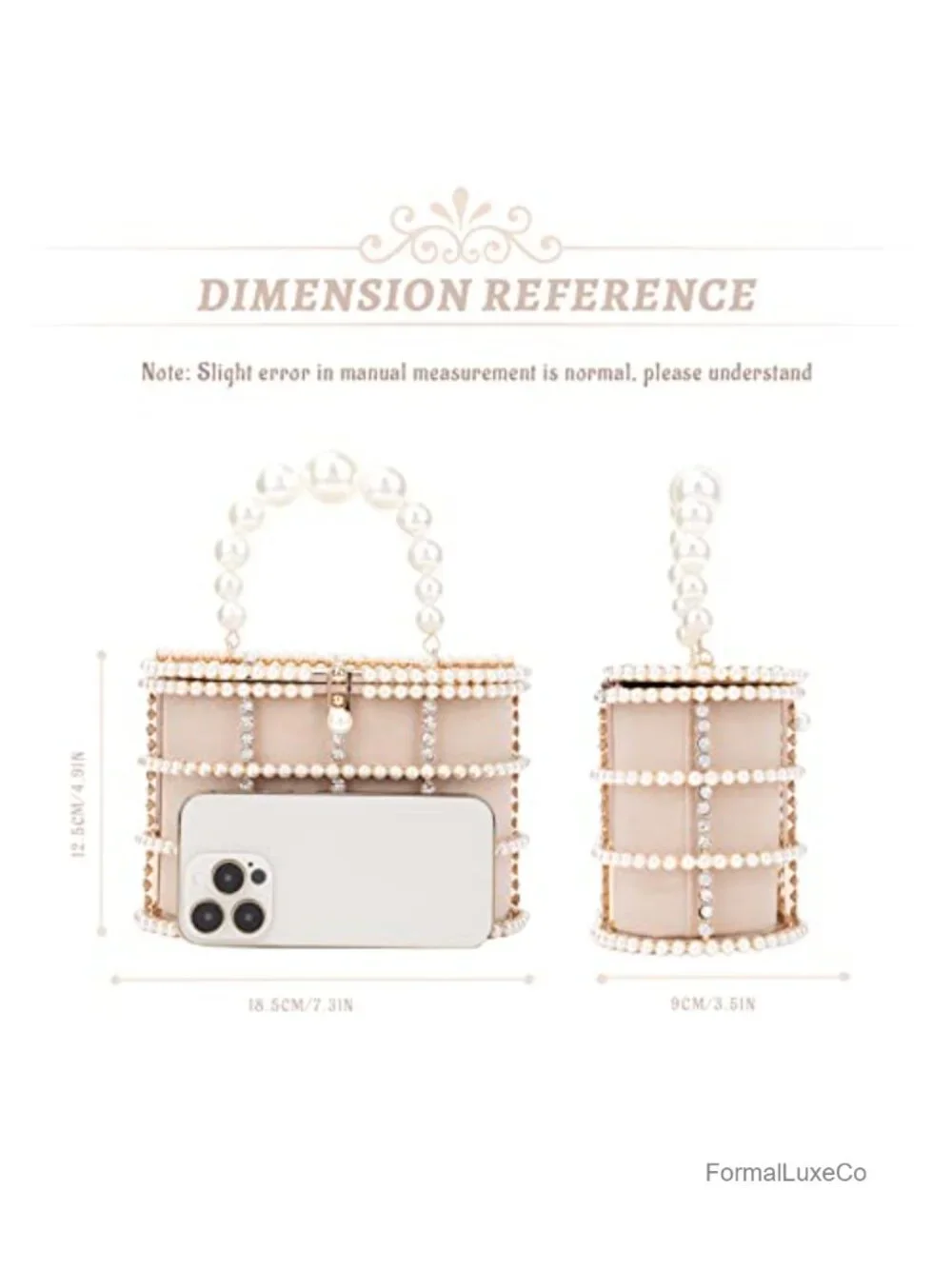Metal Crystal Bucket Evening Clutch Pearls Wristlet Wedding Prom Party Purse